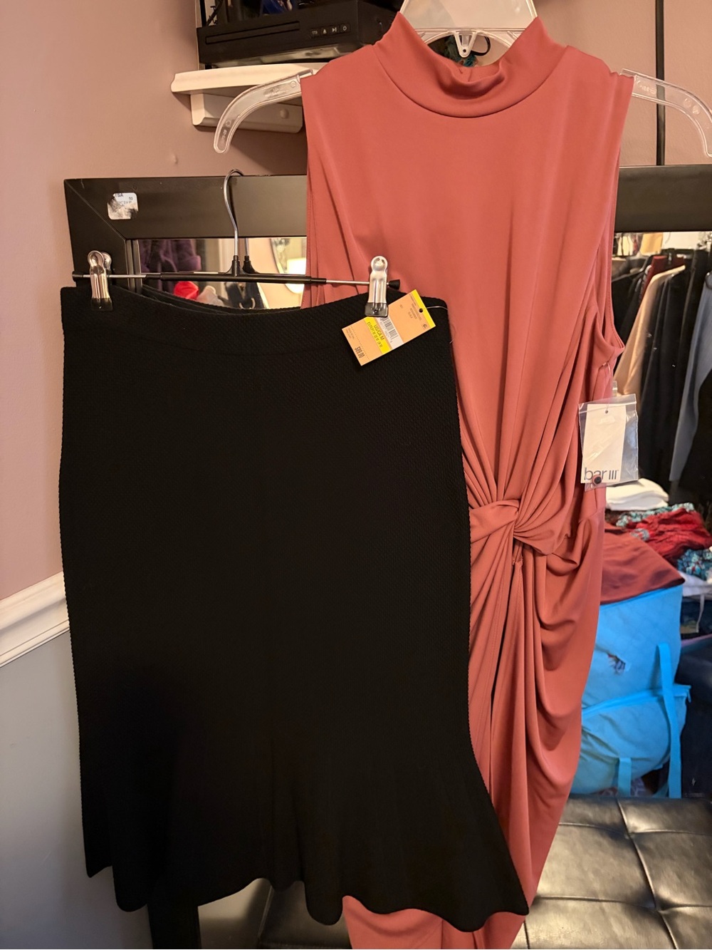Black Knit Flared Hem Skirt and Tie Front Pink Dress - Size Medium NWT